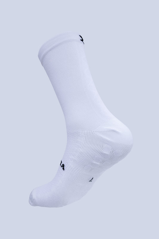 Inertia crew grip socks in white, front view